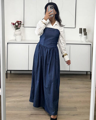 mytheresa denim dress Denim midi dress in blue - 7 For All Mankind