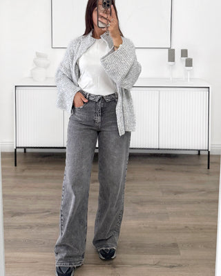 Gilet mastour en maille Esme gris ouvert. Couvre les hanches