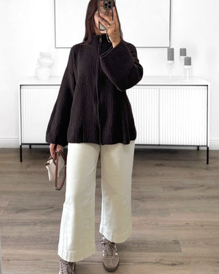 Gilet mastour long en maille Esme marron. Couvre les hanches