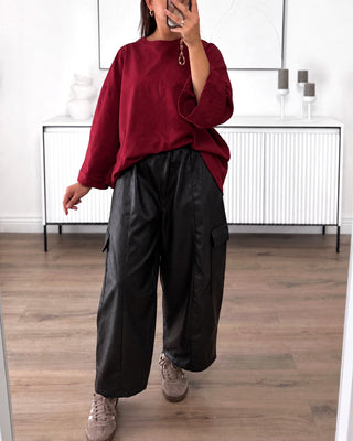 Pantalon similicuir cargo noir mastour